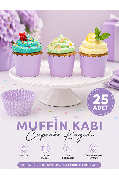 Dizayn Parti Evi 25 Adet Muffin Kabı Cupcake Kağıdı – Desenli/Renkli Kek Kalı...