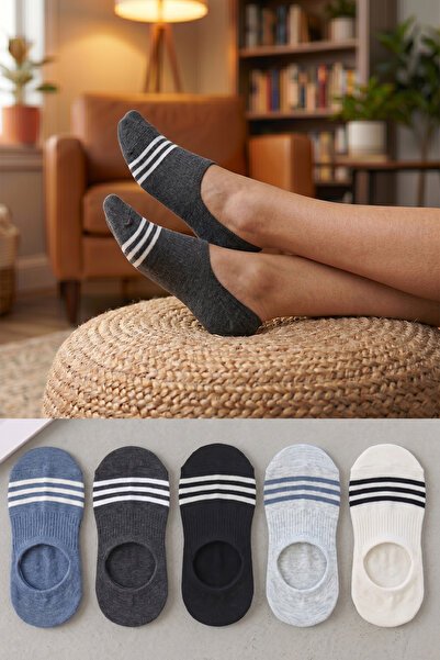 BGK 5 Pairs of Men's Invisible Striped Sneaker Socks Colorful