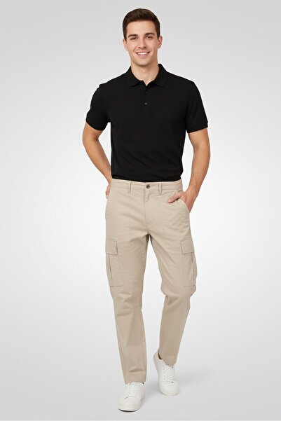 CELIO بنطال كارجو سادة بقصّة عادية للرجال، لون بيج