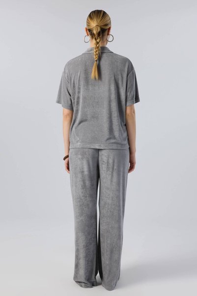 İpekçi Otantik Terry Flow Modal Lace-Up Women's Trousers Dark Gray