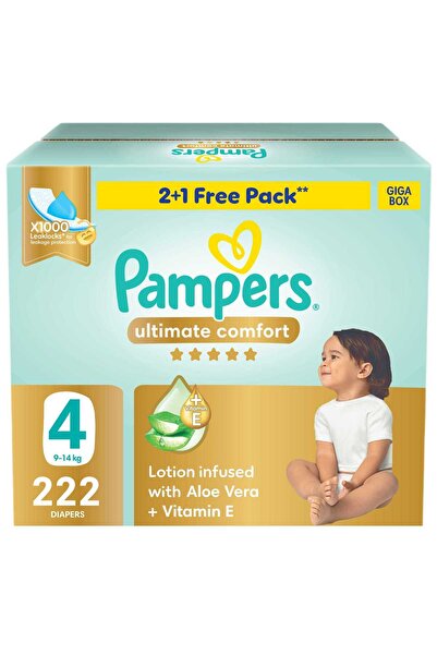 Pampers حفاضات مقاس 4، 9-14 كجم، عبوة جامبو، 222 قطعة