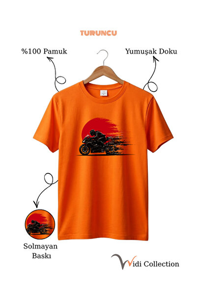 WİDİ Speed Themed Racing Motor Printed 100% Cotton Unisex Regular Fit T-Shirt