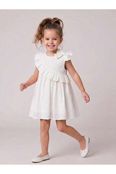 Patique Kids Cotton Summer Ecru Dress with Bow Detail