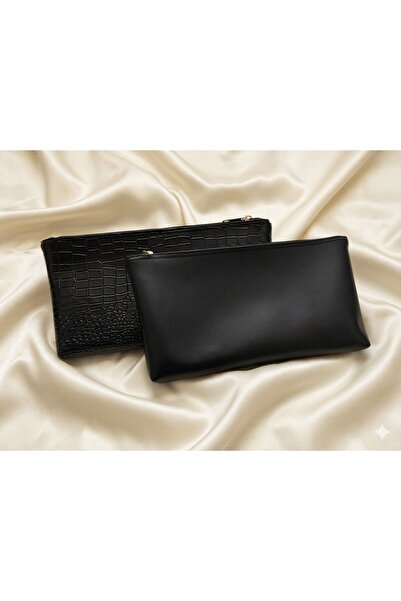 VELORİA BAG & SCARF Veloria Siyah 2 'li Kadın Portföy El & Makyaj Çantası - Ş...