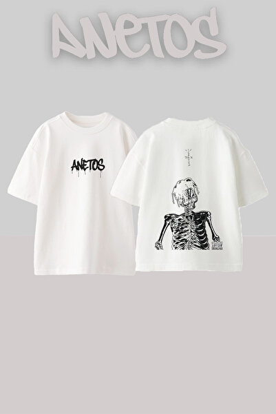 Anetos Μπλουζάκι Travis Scott 1 Design Back με τύπωμα Cotton White oversized