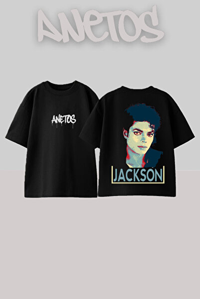 Anetos Μπλουζάκι Michael Jackson με στάμπα στην πλάτη, βαμβακερό, μαύρο, over...