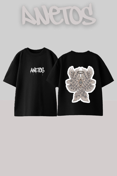 Anetos Μπλουζάκι με σχέδιο Winged Eye, με στάμπα στην πλάτη, από βαμβάκι, μαύ...