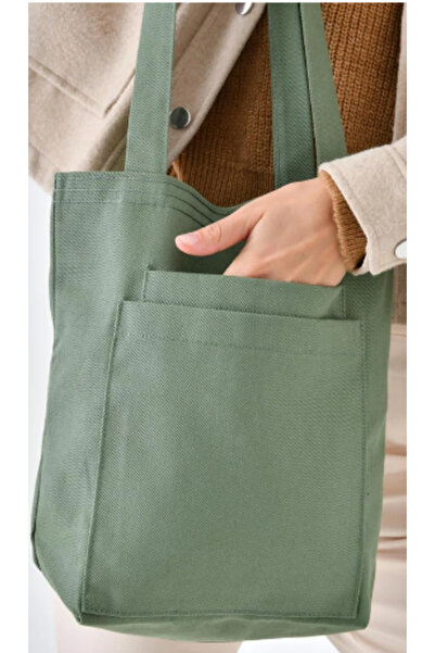 Çınar Bez Çanta Yeşil 2 Cepli Gabardin Çanta