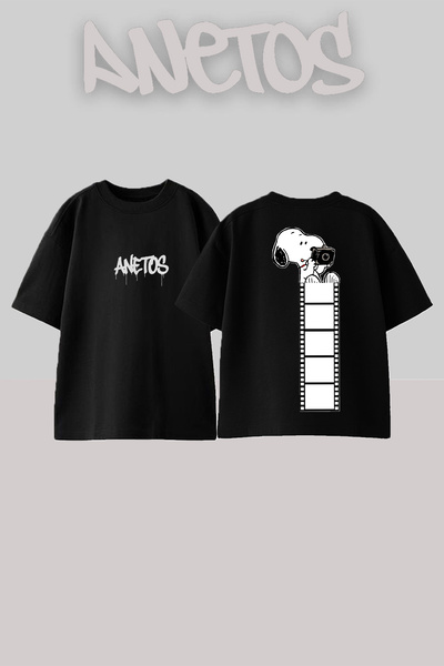 Anetos Μπλουζάκι Snoopy Film Design με στάμπα στην πλάτη, βαμβακερό μαύρο ove...