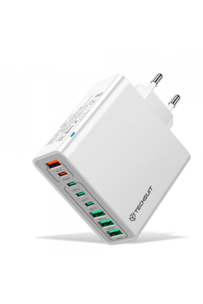 Techsuit Incarcator Retea CHPD224, 65W, 3.25A, 4 x USB-A - 4 x USB-C, Alb
