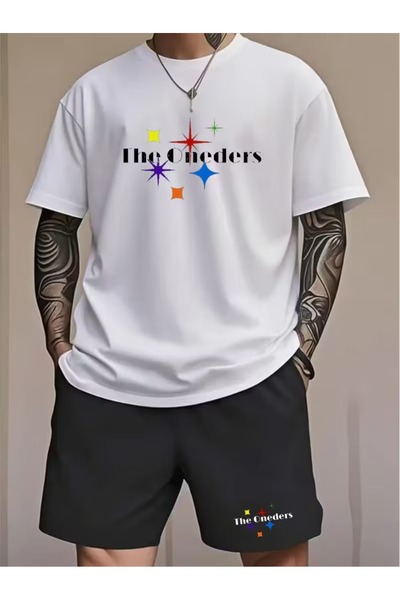 PAVRO Unisex Oversize Σετ Σορτς με Μπλούζα και Σορτς, Άνετο Σετ με Μικτά Τυπω...