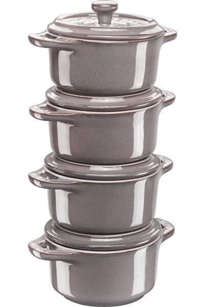 STAUB Set mini cocote 4 piese rotund, ceramic, gri antic