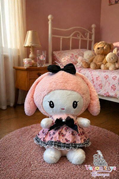 vagontoys My Melody Peluş Oyuncak Pembe Karakterli Baskılı Dantel Elbiseli Si...