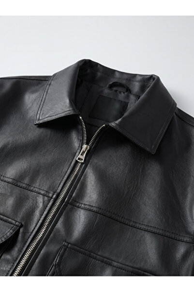 LUMAST Μοντέρνο δερμάτινο μπουφάν σε φαρδιά γραμμή και κοντό μήκος