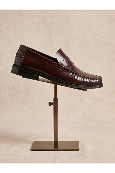 CRC AYAKKABI Burgundy 100% Leather Open-Toe Masculine Classic Men's Loafers C...