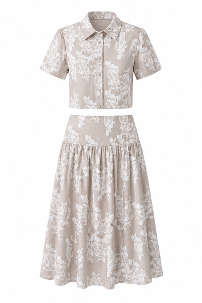 HAZELANNA Κρύο Μπεζ Σετ Φούστας με Κορσάζ