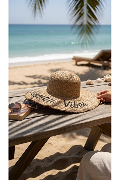 SOWACO Summer Vibes Hasır Şapka – Yazılı Geniş Kenar Plaj Şapkası