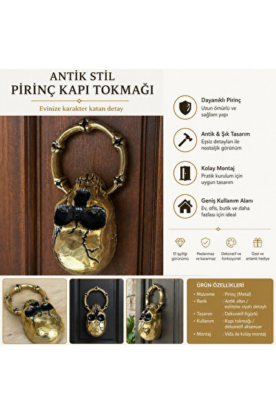 Antik Stil Pirinç Kapı Tokmağı – Dekoratif ve Şık Tasarım