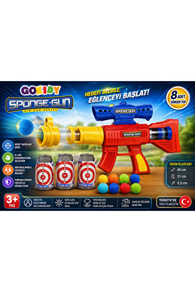 Gokidy Spongegun Sünger Top Fırlatıcı 8 Renkli Toplu Hedef Tahtalı Eğitici Oy...