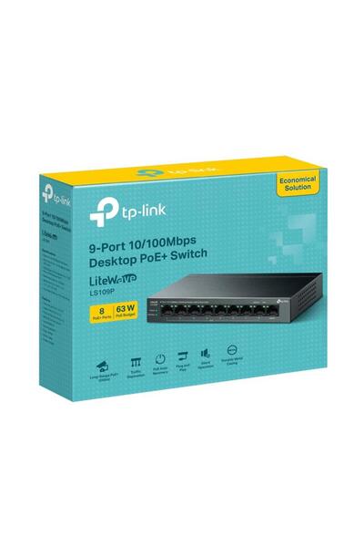 Universal Tp-Link Ls109P 8 Port 10/100 +1 Port Rj45 Uplink 63W 250 Meters Poe...
