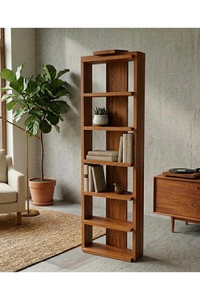 Lioracommerce Ahşap 6 Bölmeli Modern Kitaplık - El Yapımı Masif Ahşap