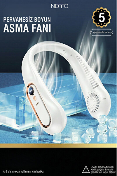 Empressco Şarjlı Boyuna Takılan Mini Fan, LED Ekran, 3 Seviye Serinletici
