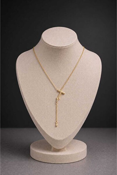 mdm style Kadın Gold Harf Kolye Sallantılı Zincir ve Taş Detaylı