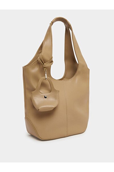 Styli Beige Hobo Shoulder Bag with Charm