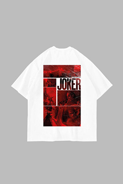 Bak Moda Tricou alb unisex supradimensionat cu imprimeu roșu Jkr