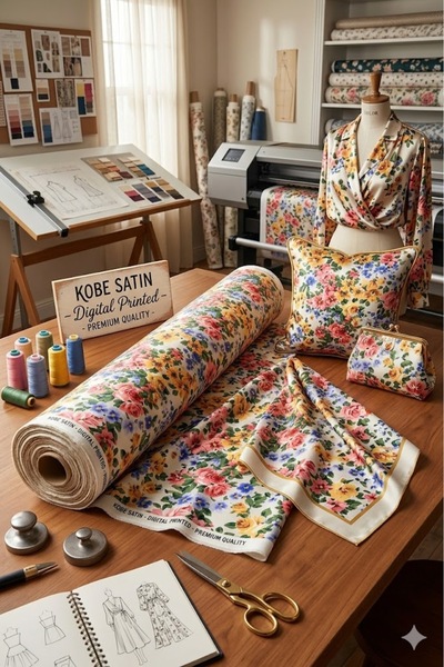 ŞALSERA Kobe Saten Dijital Baskılı Kumaş ,Tasarımcılar İçin (150 x 100 cm )