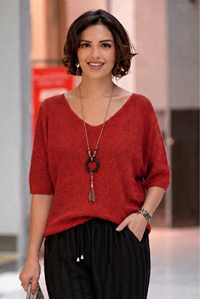 Nevin Kaya Moda Red Jewelry Gift Short Sleeve Italian Blouse