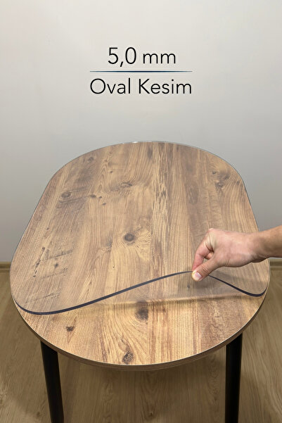 Overdal Oval 5,0 mm Şeffaf Kalın PVC Masa Örtüsü Kaymaz Silinebilir Masa Koru...