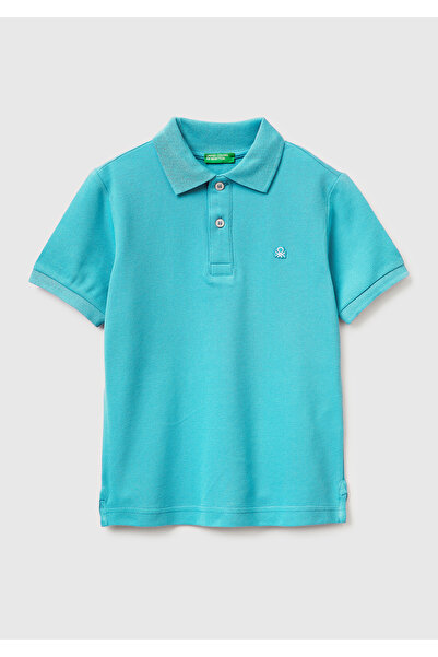United Colors of Benetton Erkek Çocuk Açık Mavi Logolu Pike Polo T-Shirt