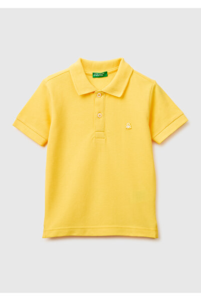 United Colors of Benetton Erkek Çocuk Sarı Logolu Pike Polo T-Shirt