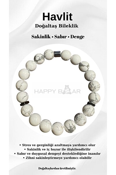 Happy Bear Howlite Natural Stone Bracelet 8 mm – Stone of Calmness and Balance