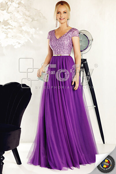 Fofy Rochie de ocazie mov din dantelă brodată și tulle
