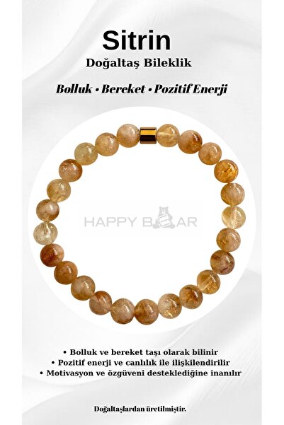Happy Bear Citrine Natural Stone Bracelet 8 mm – Stone of Abundance, Abundanc...