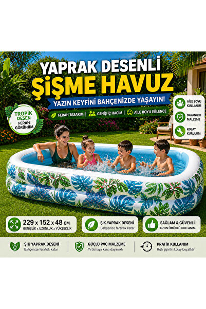 TOTTERİQ Yaprak Desenli Şişme Havuz 229x152x48 cm | Aile Boyu Bahçe Havuzu