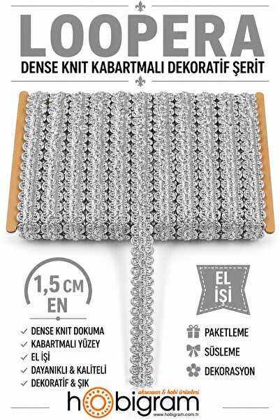 Hobigram Açık Gri Loopera Dense Knit Kabartmalı Dekoratif Şerit – Premium El ...