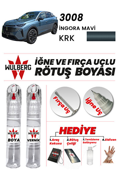 Wulberg Peugeot 3008 İngora Mavi KRK Rötuş Boya 25 ml + Vernik İğne & Fırça U...