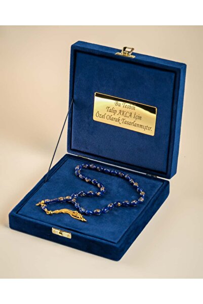 Golden Rosary Blue – 925 Ayar Gümüş Püskül & Altın Varak Detaylı Özel Tasarım Tesbih