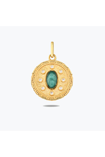 Goldium Jewellery Goldium Yeşil Taşlı Madalyon Kolye Charm