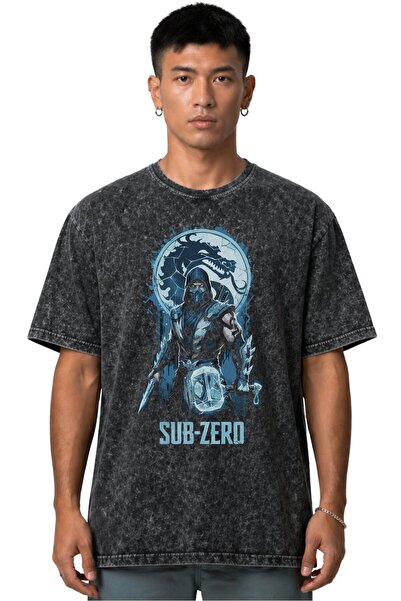 SEVBANO Sub Zero Mortal Kombat Pre-Printed Unisex Oversize Vintage Washed T-S...