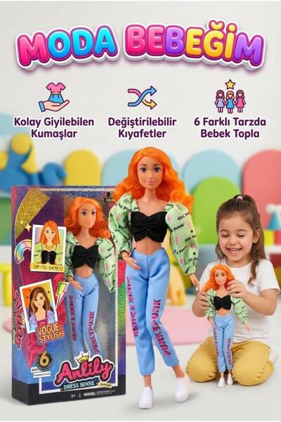 Tıfıl Toys Anlily Moda Bebeği Trend Kıyafetli Aksesuarlı Oyun Seti Renkli Saç...