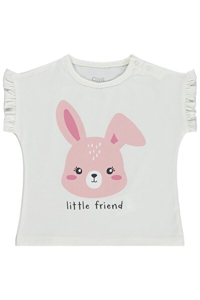Little Friend Printed Ruffle Detailed 6-18 Months T-Shirt - Ecru