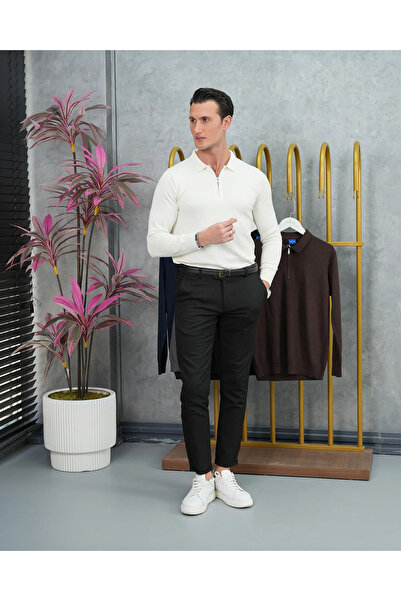 MODEFENDİ Cotton Lycra Slim Fit Molded Collar Zipper Detailed Knitwear Sweater