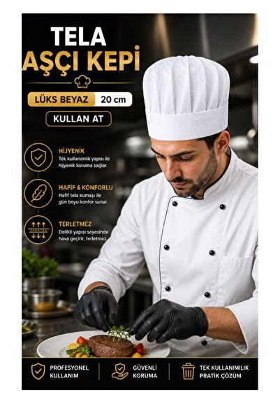 figanlar ambalaj Tela Aşçı Kepi Lüks Beyaz 20 cm Kullan At Nonwoven Hijyenik ...