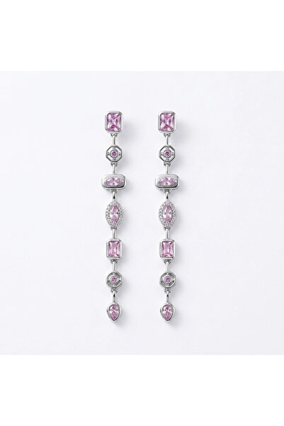 h&b design jewel أقراط بتصميم حجر الراين الوردي الفولاذي