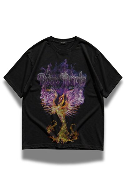 Fuddy Moda Μπλουζάκι Unisex σε βαθύ μοβ με στάμπα Phoenix Rising, μπλουζάκι μ...