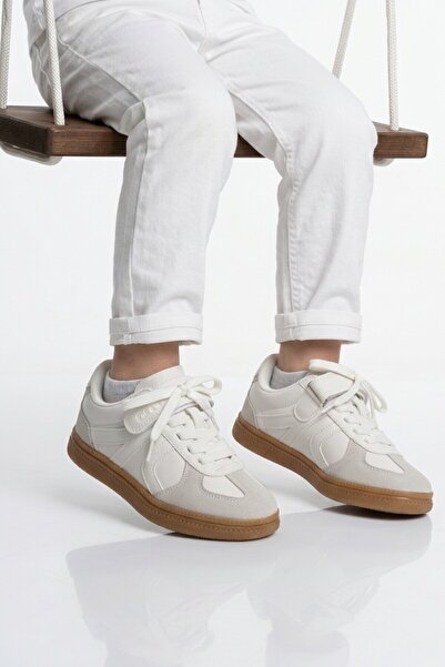 Cool White Velcro Laced Unisex Children's Sports Shoes